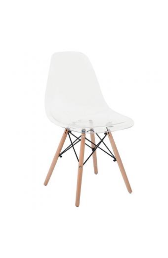 ART Wood Καρέκλα Τραπεζαρίας - Κουζίνας, Πόδια Οξιά, Κάθισμα PET Clear-ΕΜ123-Ξύλο/PP - PC - ABS-4τμχ- 45x48x81cm
